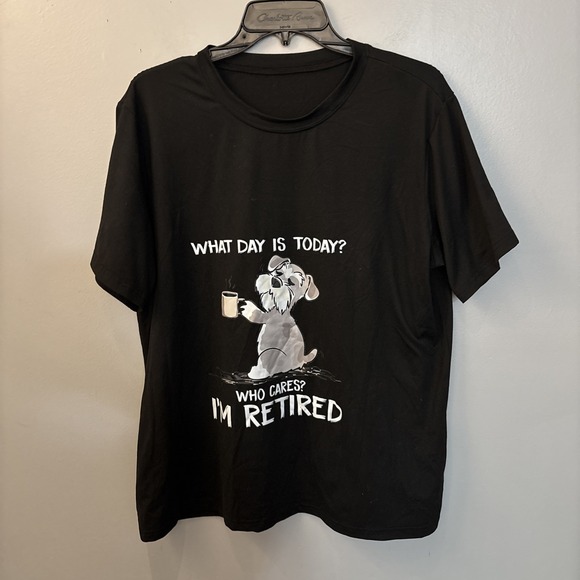 The Unbranded Brand Tops - Schnauzer With Coffee Graphic Print Retired Saying Black Short Sleeve T-shirt XL